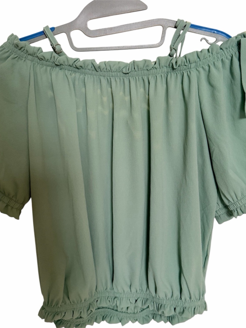 iris Sage Green Off-Shoulder Crop Top